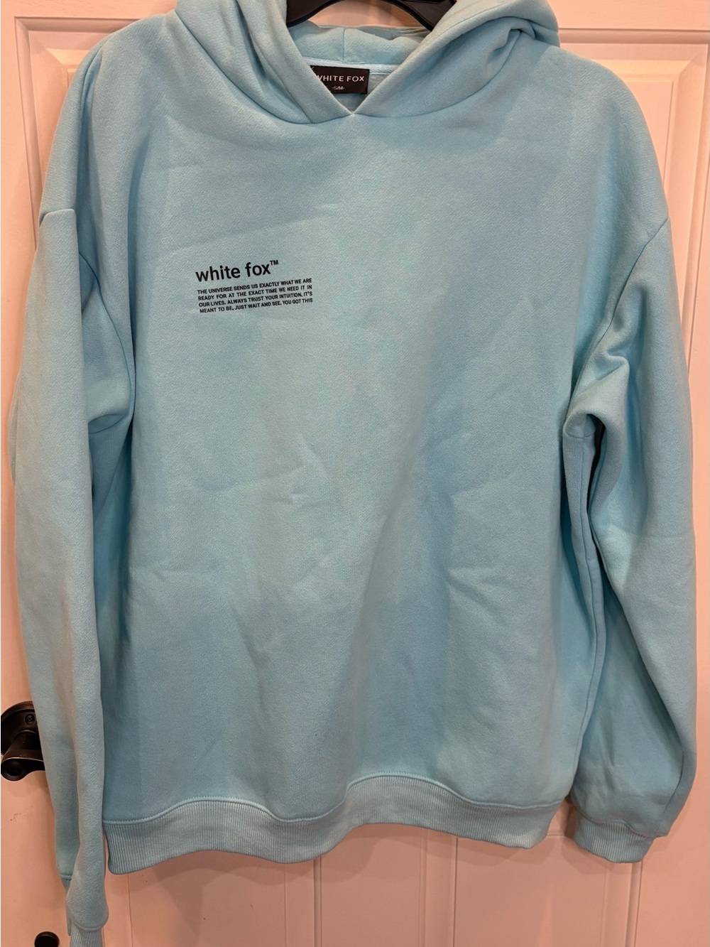White Fox Women's Hoodie Blue, Size S/M With Motivational Quote